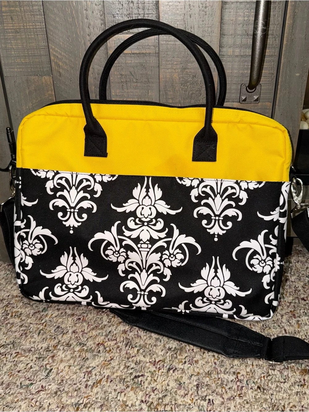 2008 Jacqueline savage Yellow and Black‎ Damask Laptop Bag 14.5x11
